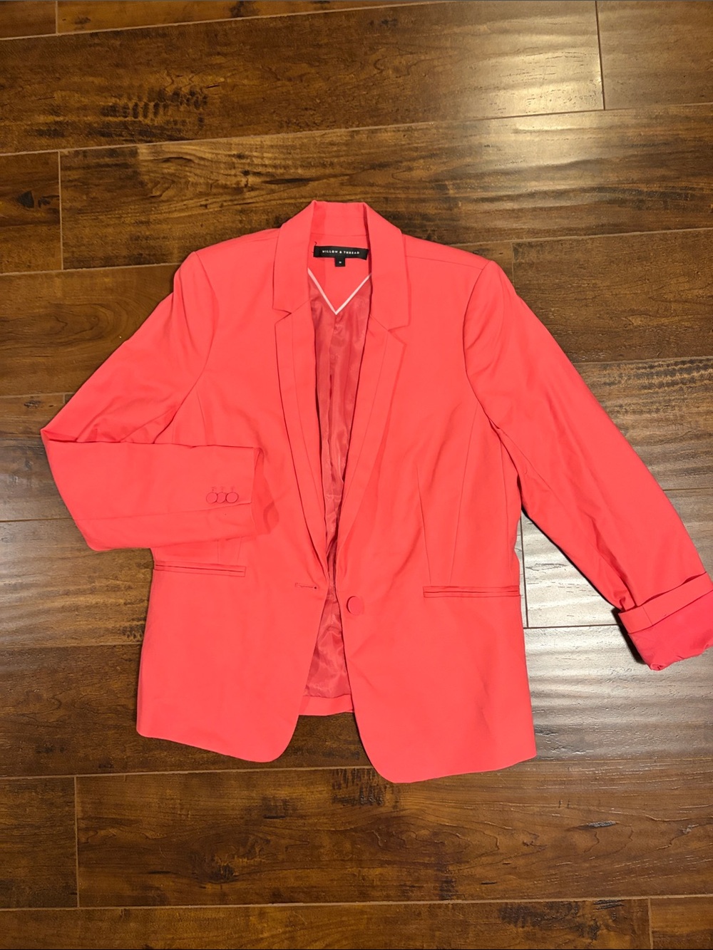 Bright Coral Pink Single-Button Blazer - Women's Tailored Jacket